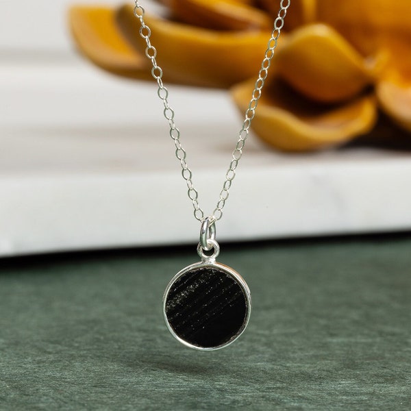 Pendentif disque rond en argent sterling 925 avec obsidienne noire sur une chaîne torsadée délicate - Cadeaux bijoux pour maman, femme, soeur, bijoux en pierres précieuses faits main