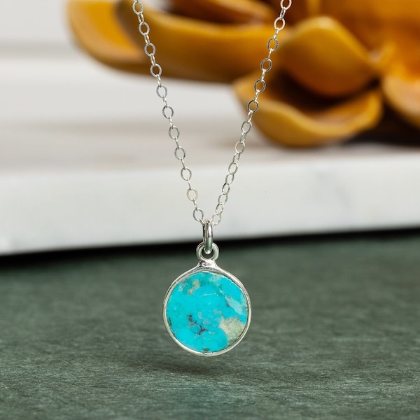 Handmade Turquoise Pendant Necklace 925 Sterling Jewelry Gifts for Mom, Grandma, Wife, Sister - Minimalist, delicate, every day necklace