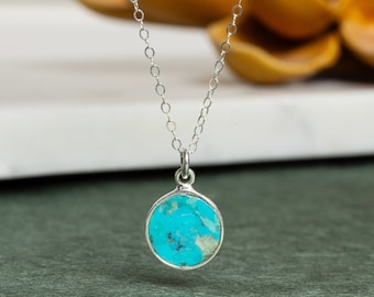 Handmade Turquoise Pendant Necklace 925 Sterling Jewelry Gifts for Mom, Grandma, Wife, Sister - Minimalist, delicate, every day necklace