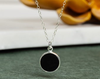 Handmade Gemstone Necklace - Black Onyx Pendant Necklace 925 Sterling Jewelry Gifts for Mom, Grandma, Wife, Sister - Minimalist Black Circle