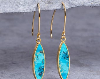 Gold Filled Turquoise Dangle Earrings – Marquis Shaped Drops on 14k Gold Filled Earwires - Statement Earrings Gifts for her, mom, girlfriend