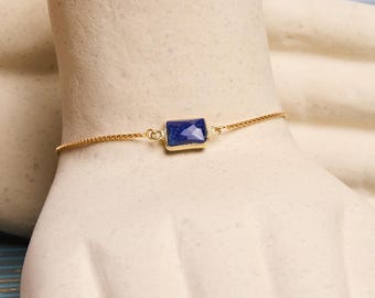 Lapis Lazuli Bracelet - Adjustable 1mm 14k Gold Filled round box chain - Mother's Day, bridesmaids, anniversary, birthday gift ideas for her