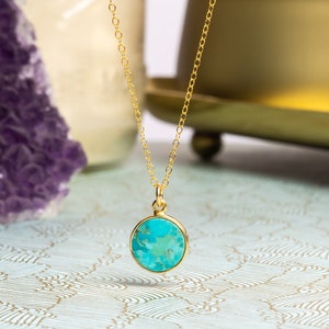 Turquoise Gold Round Pendant Necklace, Minimalist Round Circle Pendant on Dainty 14k adjustable Gold Filled Chain, Jewelry gifts for her