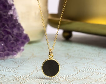 Cats Eye Gold Round Pendant Necklace - Minimalist round dainty pendant and 14k Gold Filled cable chain - Jewelry gifts for her, mom, grandma