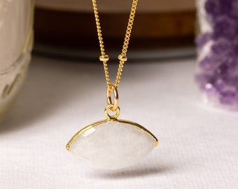 Long Moonstone Gold Necklace for layering 14k Gold Filled Satellite chain - Jewelry gift ideas for wife, mom, bride, bridesmaids, girlfriend