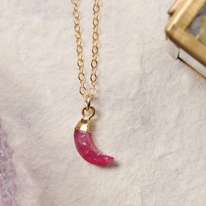 Dyed Ruby Necklace - Red (lab) ruby moon shaped tiny pendant - Petite dainty jewelry - Gifts for her, for Mother&#39;s Day, red gemstones
