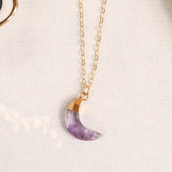 Amethyst necklace with moon pendant on 14k gold filled dainty chain - Gift ideas for her - Amethyst Jewelry - February Birthstone