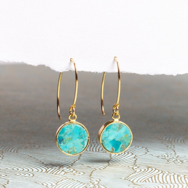 Turquoise Gold Drop Earrings - Long Gold Drop Statement Earrings Perfect for Bridesmaids, Mom, Grandmother, Wife, Daughter, 14k Gold Filled