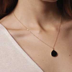 Black onyx drop necklace on 14k dainty gold filled chain Jewelry gifts for Her Black and gold jewelry Minimalist necklaces Black image 1