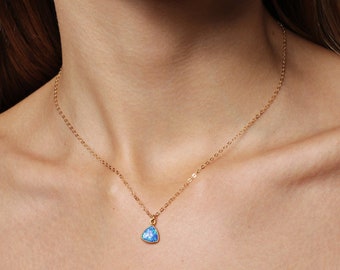 Dainty Blue Lab Opal necklace / 14k gold filled chain necklace / Layering Necklace / Boho Necklace / Blue opal jewelry for her / Opals