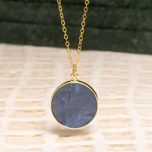 Blue Opal circle necklace on 14k dainty gold filled chain - Jewelry gifts for Her - Blue and gold jewelry - Minimalist necklaces for women