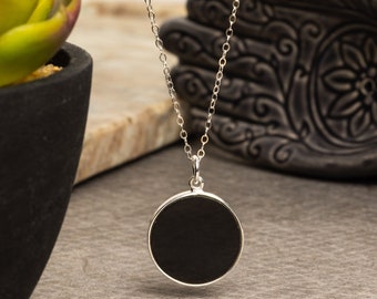 Black Obsidian Necklace in 925 Sterling Silver Cable Chain - Dainty, minimalist handmade jewelry gifts for mom, nana, aunt, cousin, wife