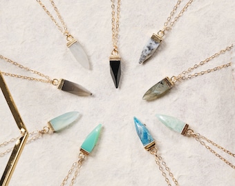 Pendulum Necklace - Gifts for Her - Dainty Point necklace - Available in Moonstone, Onyx, Labradorite, Smokey Quartz, Aqua Chalcedony & more