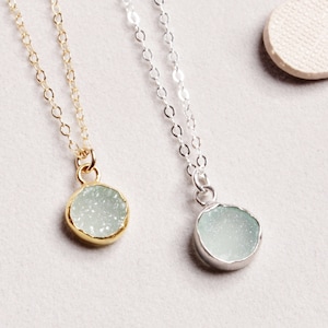 Green druzy pendant necklace with option 14k gold filled or sterling silver chain Gifts for her, bridesmaids gifts, maid of honor gift