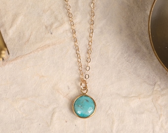 Turquoise pendant necklace for her / Compressed turquoise dainty pendant gold necklace / 14k gold filled chain / Turquoise jewelry for her