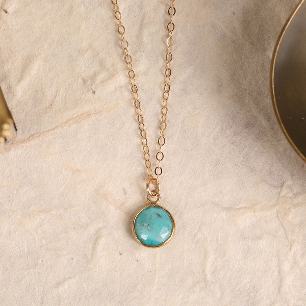 Turquoise pendant necklace for her / Compressed turquoise dainty pendant gold necklace / 14k gold filled chain / Turquoise jewelry for her