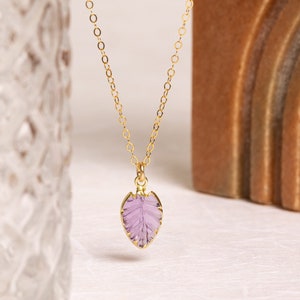 Pink Amethyst Necklace - Handmade leaf shaped gemstone with vermeil gold bezel on 14k gold filled chain - dainty, petite jewelry gifts