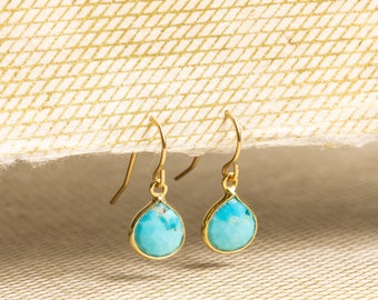 Turquoise Mini drop charms 14k gold filled ear-wire earrings - Handmade elegant, everyday, casual gemstone gift earrings for every occasion