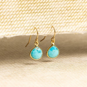 Turquoise Mini drop charms 14k gold filled ear-wire earrings - Handmade elegant, everyday, casual gemstone gift earrings for every occasion