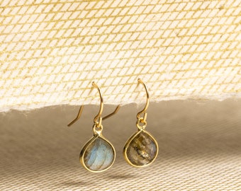 Labradorite Mini drop charms 14k gold filled ear-wire earrings Handmade elegant, everyday, casual gemstone gift earrings for every occasion