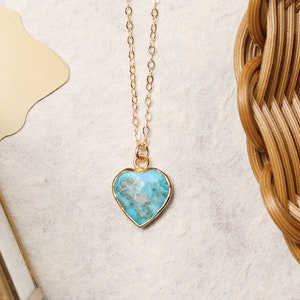 Turquoise Heart Pendant necklace for her - Bridesmaids, bridal, flower girl gift idea or for everyday layering look - Blue heart pendant