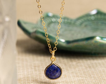 Lapis Lazuli Teardrop Gemstone Necklace - Delicate, minimalist, chic, gold cable chain necklace - Gifts for her, wife, girlfriend, sister