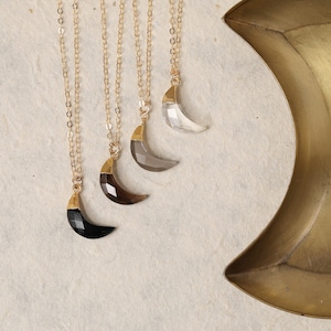 Collar Luna de Oro - Regalos para ella - Collar Celestial, Ónix Lunar, Cuarzo Ahumado, Piedra Lunar Gris, Cuarzo Cristal. Para ti, mamá, esposa.