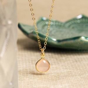 Pink Chalcedony Teardrop Pendant Gemstone Gold Necklace - Birthday, Graduation, Bridesmaid, handmade jewelry gift for Women, Daughter, BFF
