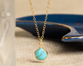 Turquoise Teardrop Pendant Gemstone Gold Necklace - Birthday, Graduation Gift Handmade Jewelry for Women, Bridesmaid, Daughter, Graduation