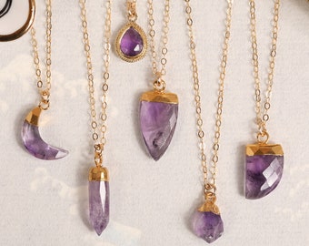 Amethyst necklace collection of pendants on 14k gold filled dainty chain - Gift ideas for her - Amethyst Jewelry - February Birthstone