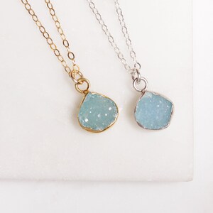 Blue druzy necklace - Round drop shape druzy pendant - 14k gold filled chain OR sterling silver chain - bridesmaids druzy necklaces for her