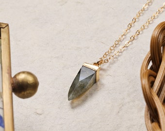 Labradorite  Pendulum Necklace - Pendulum pendant on 14k gold filled dainty cable style chain / Divination tool or just a minimalist piece
