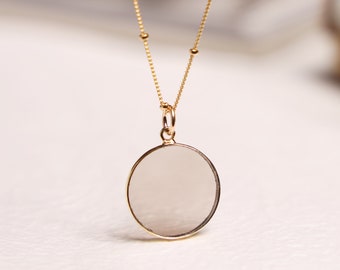 Smokey Quartz Round Circle Neckace Minimalist Boho Chic Long Necklace for Layering Gold Satellite Chain Elegant Feminine Jewelry for Her