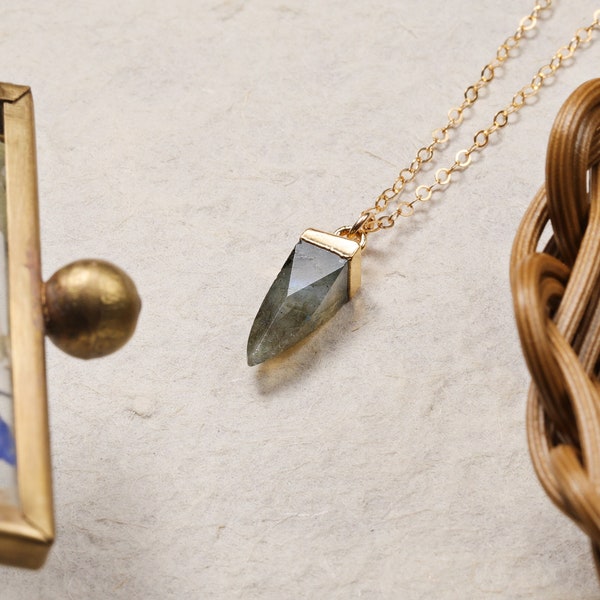 Labradorite  Pendulum Necklace - Pendulum pendant on 14k gold filled dainty cable style chain / Divination tool or just a minimalist piece