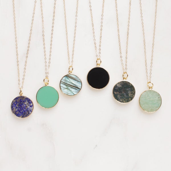 Full Circle Necklace / Lapis, Chrysoprase, Labradorite, Black Onyx, Moss Agate, Amazonite round gemstone necklace / Gift for Her