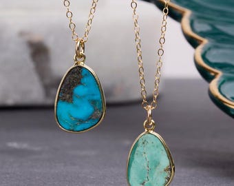 Gold Green or Blue Turquoise Pendant Necklace - Minimalist Geometric, Drop Slice Gemstone, Jewelry gifts for mom, wife, sister, bridesmaids