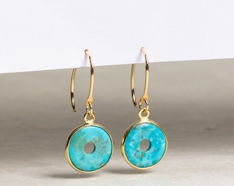 Beautiful Turquoise dangle drop earrings w/ 14k Gold Filled Ear-Wires - Colorful, modern, Jewelry gifts for Mom, Wife, Daughter, Sister, BFF