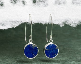 Lapis Lazuli 925 Sterling Silver long circle drop earrings - Minimalist, Modern, Sophisticated Gifts for Her, Mom, Nana, Daughter, Wife, BFF