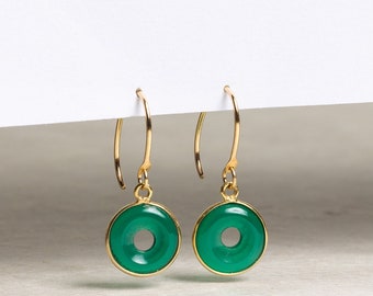 Green Onyx Earrings - Modern, Geometric, Minimalist 14k Gold Filled Ear-Wire fabulous earrings - Jewelry Gifts for Mom, daughter, wife