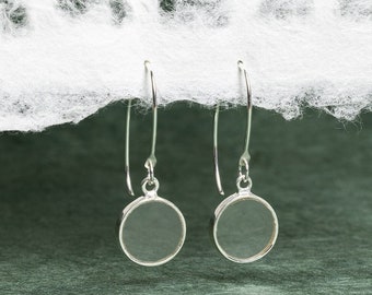 Handmade Gemstone Earrings - Crystal Quartz Round Disc Drop 925 Sterling Silver Long Earrings - clear gemstone, unique, beautiful gifts