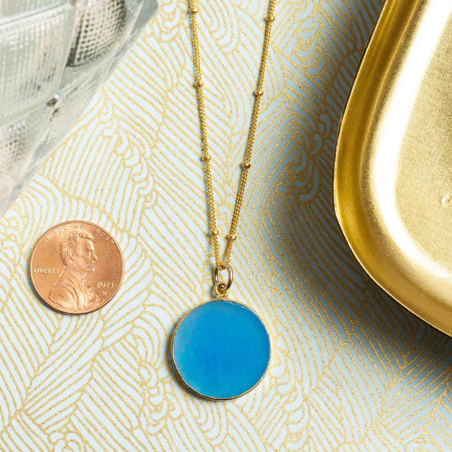 Sea Blue Faceted Chalcedony Adjustable Bracelet - 14k Gold