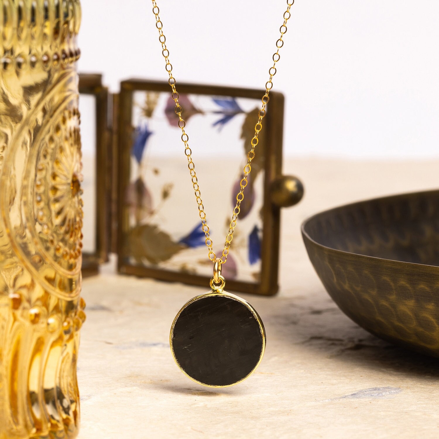 Black Circle Pendant Necklace - Women Accessories Black Onyx Sterling Silver Round Circle Pendant Charm  main image 4