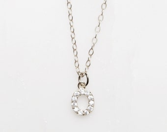 Letter "O" silver initial pendant - Dainty CZ Pave sterling silver "O" letter initial - Simple and Sophisticated sterling silver chain.