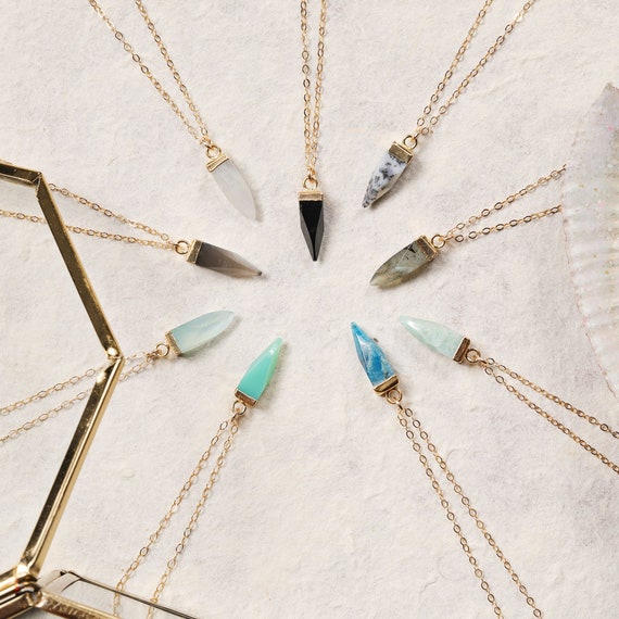 Pendulum Necklace - Gifts for Her - Dainty Point necklace - Available in Moonstone, Onyx, Labradorite, Smokey Quartz, Aqua Chalcedony & more
