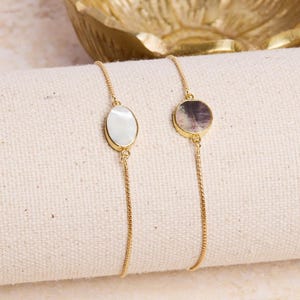 Pearl Gold Chain Bracelets - 14k Gold Filled 1mm Round Box Chain adjustable bracelet Mother of Pearl - Mother's Day Gift Ideas, Bridesmaids