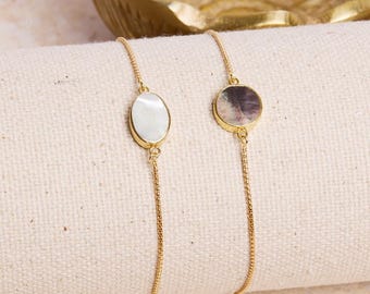 Pearl Gold Chain Bracelets - 14k Gold Filled 1mm Round Box Chain adjustable bracelet Mother of Pearl - Mother's Day Gift Ideas, Bridesmaids