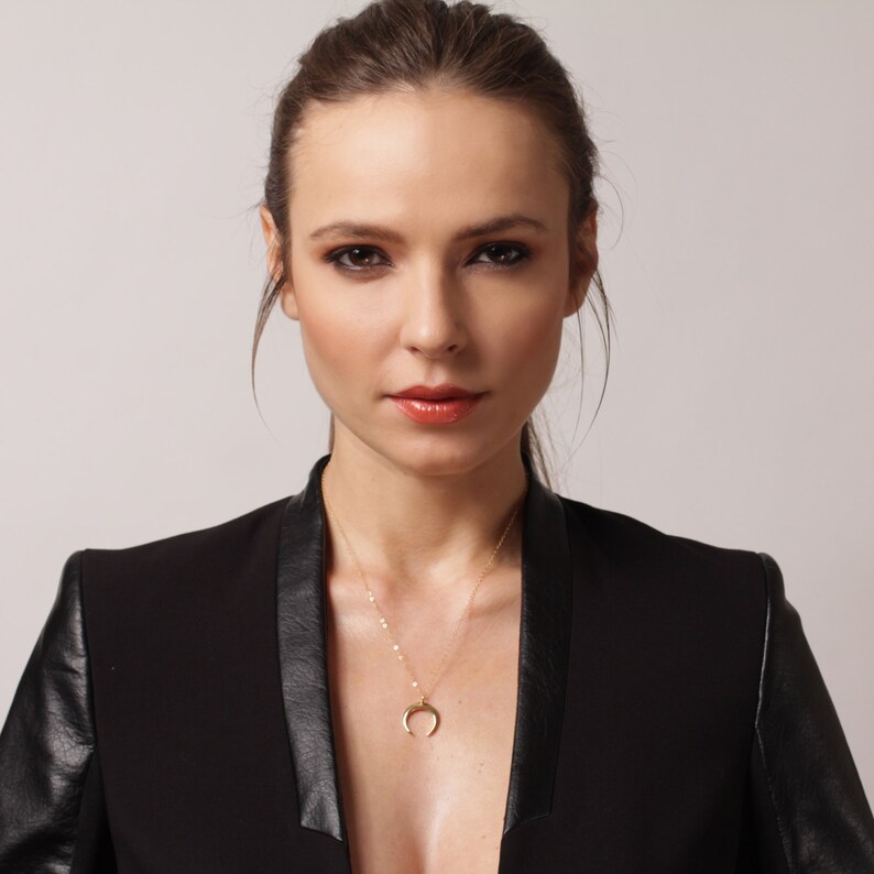 dainty gold filled chain necklace Gold plated geometric pendant moon shape pendant gold jewelry Half Moon Geometric Necklace in Gold