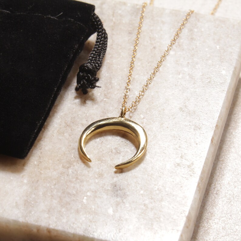 dainty gold filled chain necklace Gold plated geometric pendant moon shape pendant gold jewelry Half Moon Geometric Necklace in Gold