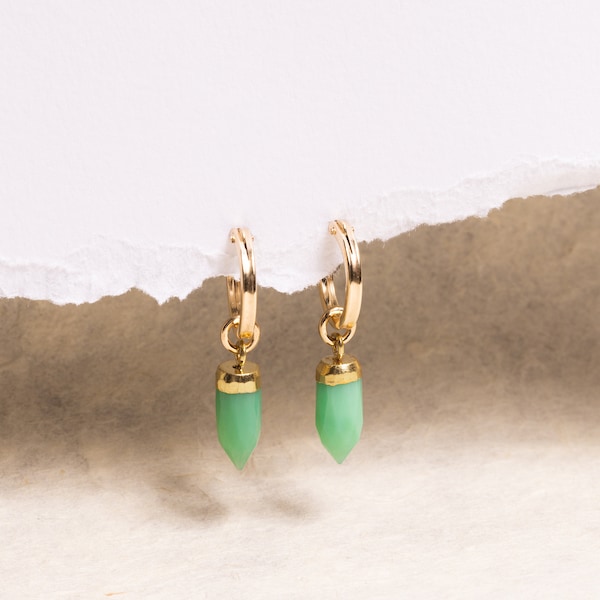Chrysoprase Spike Earrings 14k Gold Filled Hoops / Dangle point spike drop earrings / Green and Gold Jewelry - Handmade Jewelry for her