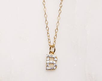 Initial Necklace "B" - Pave CZ stone dainty initial pendant - gold initial - custom personalized jewelry - name jewelry - initial jewelry